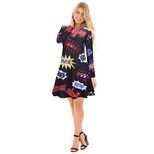 Christmas Cartoon Print Dress for Women Long Sleeve Round Neck Seasonal Holiday Wear