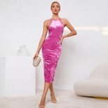 Velvet Bodycon Dress Sleeveless Backless Halter Neck Split Design Sexy Autumn Winter Fashion Who