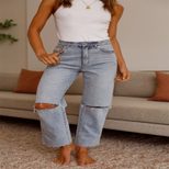High Waisted Ripped Straight Leg Jeans Light Color Casual Style Suitable for Autumn and Winter Wholesale Availab