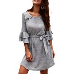 Fashionable Womens Dress Autumn Winter Collection 3 4 Sleeve Round Neck Trendy Design Wholesale