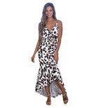 Sleeveless V Neck Leopard Print Dress for Women Elegant Tail Hem Design Summer Casual Wear