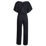 High Waisted Wide Leg Jumpsuit Solid Color Short Sleeve Tie Waist Casual Summer Wear Wholesale A