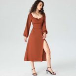 Elegant Midi Dress Square Neck Split Hem Long Sleeve French Style for Autumn Winter Wholesale Av
