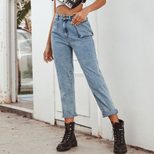High Waisted Denim Cargo Pants Stylish Versatile Pocketed Design Casual Wear for Women Ready to