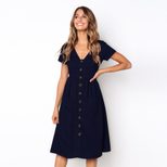 Summer High Waisted Dress V Neck Button Closure Pocket Design Available in Eight Colors Wholesal