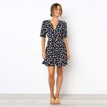 Deep V Short Sleeve Floral Print Tie Dress Summer Fashion Casual Wear Wholesale Available fast s