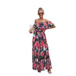 A Line Floral Print Dress for Women Short Sleeve Off Shoulder Neckline Summer Casual Wear