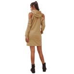 Hooded Off Shoulder Womens Sweatshirt Dress Color Block Design Long Sleeve Casual Style Perfect