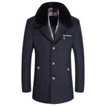 Mens Mid Length Wool Blend Coat Removable Faux Fur Collar Thickened Fabric Stylish Design Perfec