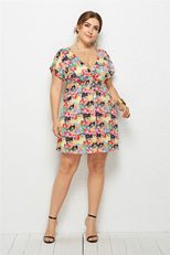 Plus Size V Neck Digital Print Dress Beach Vacation Style Lightweight Fabric