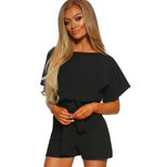 Womens High Waisted Solid Color Sports Shorts Short Sleeve Round Neck Drawstring Design Casual W