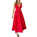 Sexy Red V Neck Maxi Dress Womens Spring Summer Fashion Elegant A Line Silhouette Wholesale Avai
