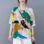 Cotton Linen Womens Casual Short Sleeve T Shirt Loose Fit Summer Style Flattering for Plus Sizes