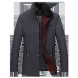 Mens Wool Blend Overcoat Thickened Fleece Lined Slim Fit with Fur Collar Casual Autumn Winter We