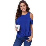 Womens Summer Loose T Shirt Round Neck Short Sleeve Solid Color Knot Hem Design Casual Wear Whol
