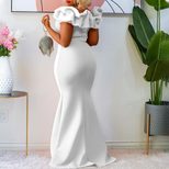 Fishtail Evening Dress Solid Color Ruffle Trim Slim Fit Elegant for Parties and Special Occasion