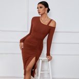Womens Long Sleeve Dress Drawstring Side Slit Off Shoulder Autumn Winter Bodycon Style Wholesale
