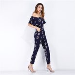 High Waisted Ruffle Hem Jumpsuit Floral Chiffon Fabric Spring Summer Fashion for Women Wholesale