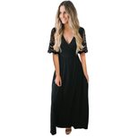 Lace Maxi Dress for Women V Neck Half Sleeve Hollow Out Floral Print Evening Party Wear Wholesal