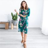 V Neck Floral Print Dress for Women Mid Sleeve Comfortable Fit Perfect for Beach and Casual Outings