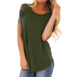 Womens Color Block T Shirt Short Sleeve Loose Fit Crew Neck Casual Everyday Wear