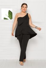 Plus Size Womens Jumpsuit Solid Color Comfortable Design One Shoulder Backless Style