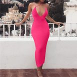 V Neck Backless Maxi Dress for Women Solid Color Slim Fit Sleeveless Summer Wear