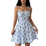 Floral Print Short Dress Sleeveless Square Neck Summer Style Casual Wear for Women Wholesale Ava