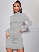 High Neck Ribbed Knit Top for Women Long Sleeve Comfortable Fabric Autumn Winter Casual Wear