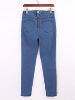 Womens Denim Leggings Zipper Detail High Waist Stretch Fabric Casual Wear private label