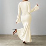 Elegant Ankle Length Dress Chic Cold Shoulder Design High End Fabric Perfect for Fall Winter Who
