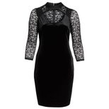 Velvet Evening Dress for Women Lace High Neck Hollow Out Three Quarter Sleeve Bodycon Plus Size