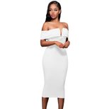 Strapless V Neck Dress with Cups Cotton Back Zipper Closure Slim Fit Knee Length Evening Party W