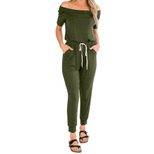 High Waisted Womens Casual Sports Jumpsuit European Style Off Shoulder Drawstring Comfortable Fa