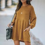 Womens Knit Long Sleeve Dress Ribbed Cotton Blend Short Length Autumn Winter Style Wholesale Ava