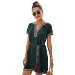 Embroidered V Neck Short Sleeve Loose Fit Mini Dress for Summer Casual Wear Wholesale fast shipping OEM ODM service