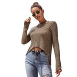High Stretch Knit Sweater Irregular Hollow Design Slim Fit Short Length Womens Casual Wear for S