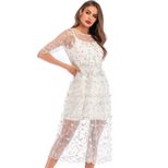 Floral Print Bodycon Dress Slim Fit Sheer Mesh Spring Summer Style Perfect for Casual Outings Wh