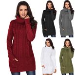 Long Sleeve Turtleneck Sweater Solid Color Ribbed Knit Mid Length Autumn Winter Womens Fashion W