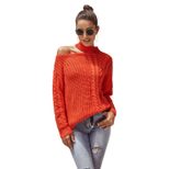 Chunky Knit Off Shoulder Sweater Long Sleeve Round Neck Cozy Fabric Autumn Winter Fashion Wholes