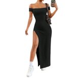 Elegant Off Shoulder Midi Dress Sexy Split Design Spring Summer Collection Perfect for Parties a