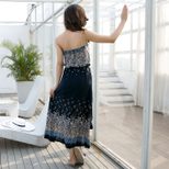 Floral Print Strapless Maxi Dress Bohemian Style Beach Vacation Lightweight Fabric Wholesale Ava