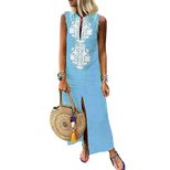Summer Vacation Maxi Dress for Women Floral Patchwork Sleeveless Loose Fit Casual Style Ready to