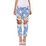 High Waist Distressed Jeans for Women Loose Fit Star Print Casual Spring Autumn Style