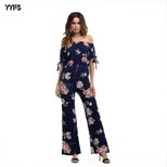 Floral Off Shoulder Short Sleeve Jumpsuit Chiffon Fabric Elegant Design Spring Summer Wear Whole