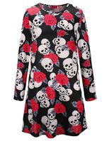 Womens Long Sleeve Christmas Dress with Skull Pumpkin Print Casual Autumn Winter Style in Multiple Sizes