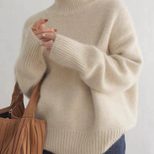Womens Oversized Turtleneck Sweater Thick Knit Casual Style Versatile for Autumn and Winter Whol