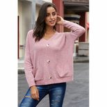 Womens V Neck Knit Sweater Loose Fit Long Sleeve Solid Color Casual Autumn Winter Wear Wholesale Available