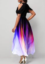 Gradient Print Short Sleeve Round Neck Maxi Dress for Women Spring Summer Fashion