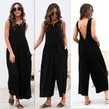 Womens Casual Jumpsuit Solid Color Comfortable Fit Sleeveless Design for Everyday Wear